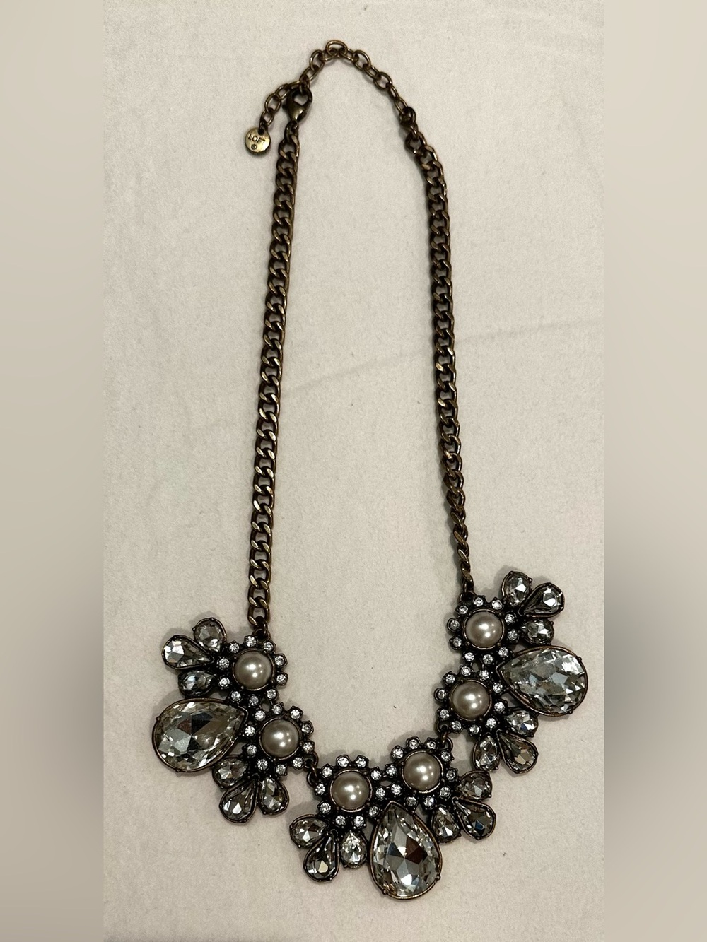 LOFT Bronze-Tone Pearl and Clear Crystal Bib Necklace